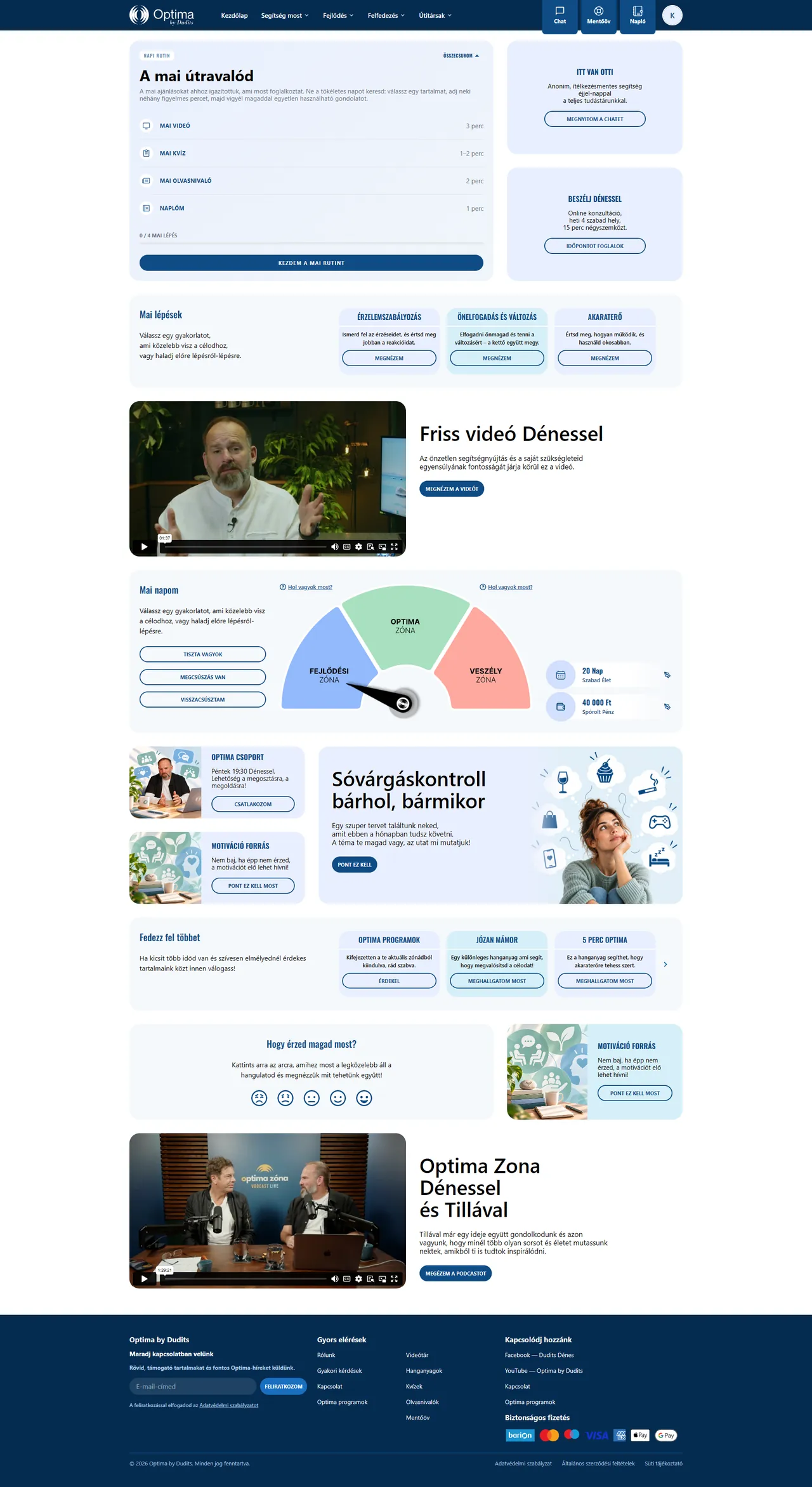 Optima – online önsegítő program weboldal
